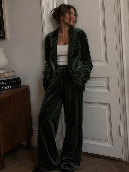 Gibson Latimer Jackets & Blazers - Gibson Latimer Forest Green Velvet Blazer & Pants Suit Set